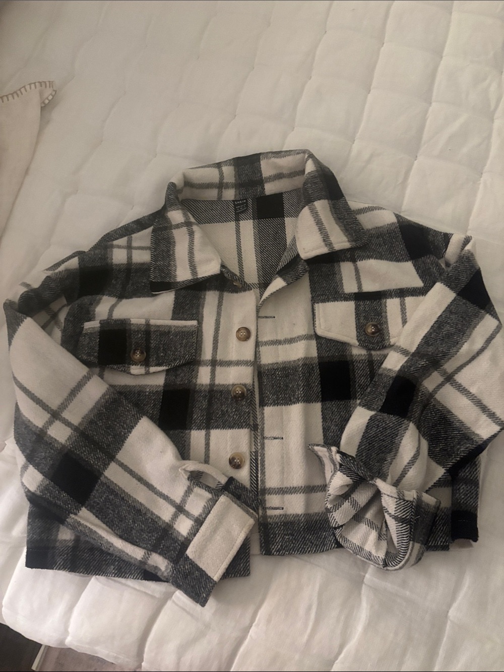 Plaid Button-Front women’s Jacket - Black & Cream